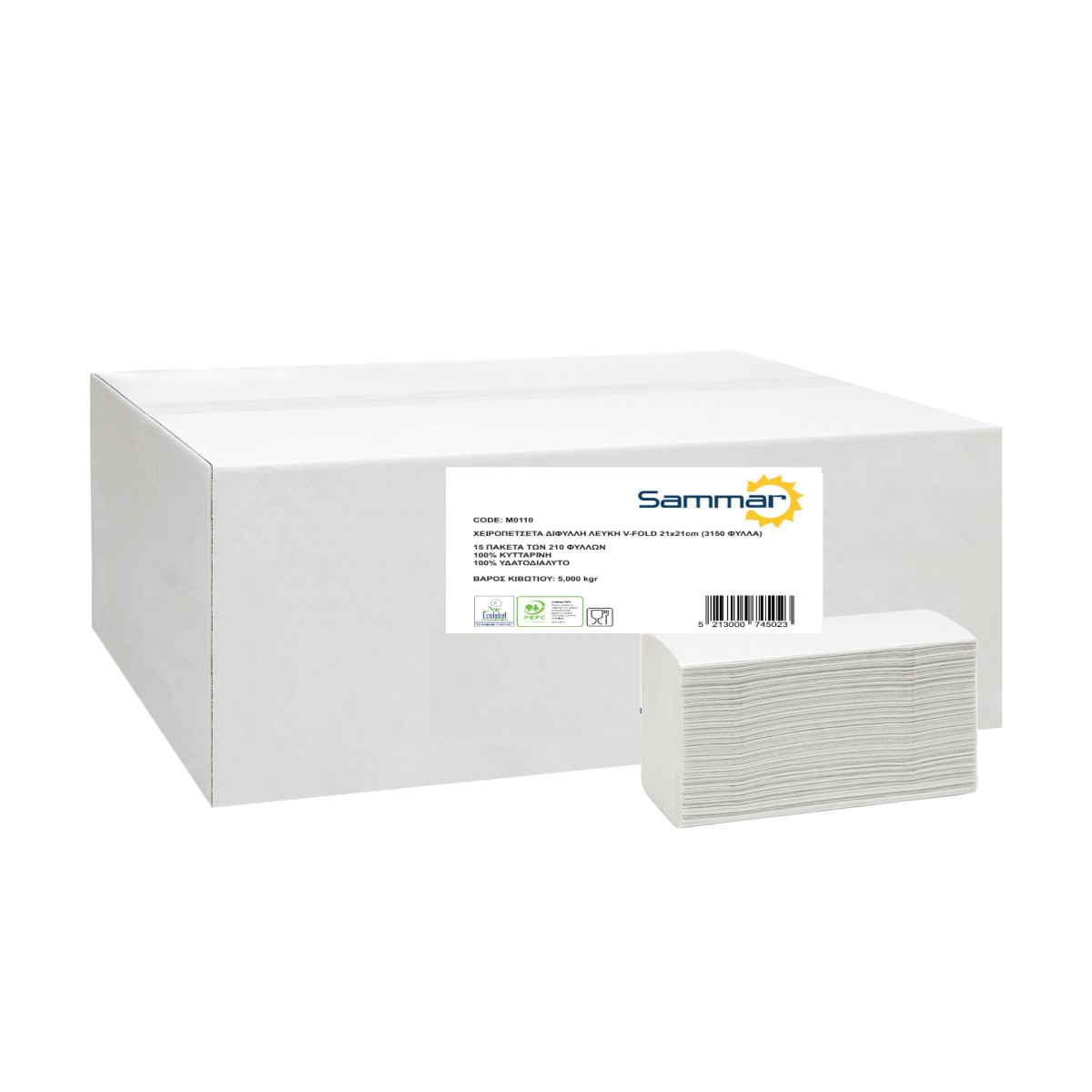 Χειροπετσέτα V-Fold 2 Φύλλων Λευκή 21 x 21 cm 3150 Τεμ